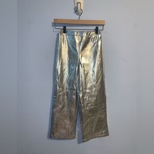 Girls wide leg Silver Metallic pull on Pants shiny space Y2K  7-8  years NWOT